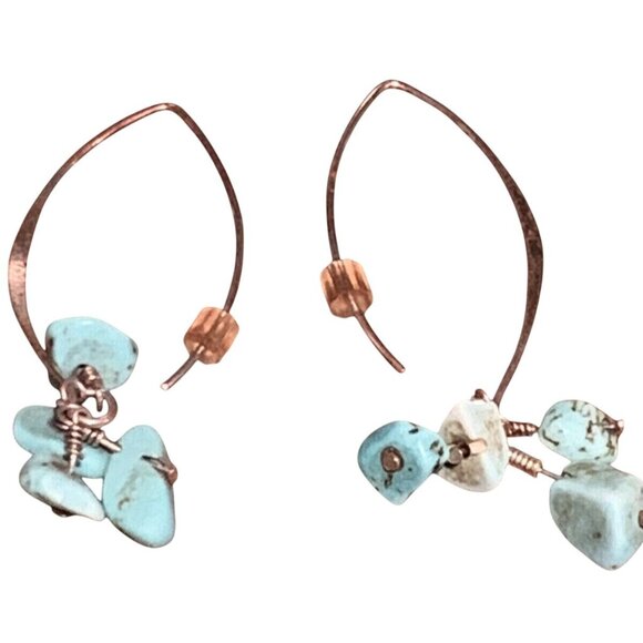 Sterling Silver Hoop Earrings Turquoise Gemstones 925 LA BOHO Jewelry - Picture 1 of 5